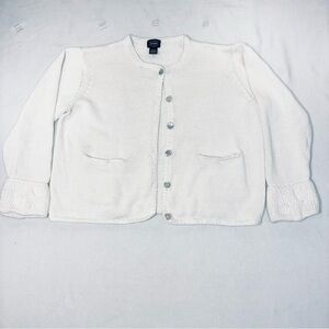Designer Originals Cotton Chunky Knit button Cardigan Sweater Womens XL White
